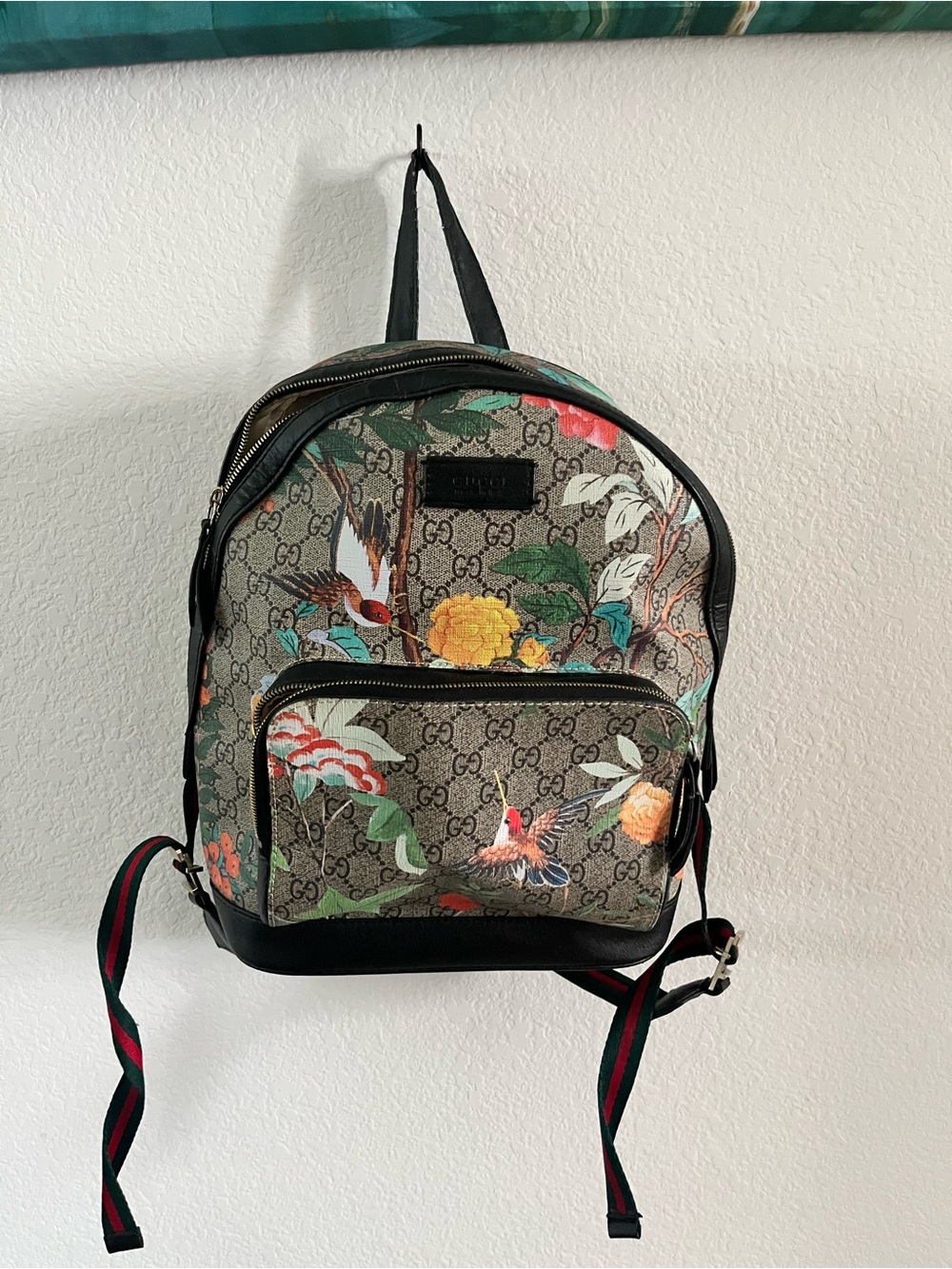 Floral GG Supreme Backpack in Beige with Multicolor Print